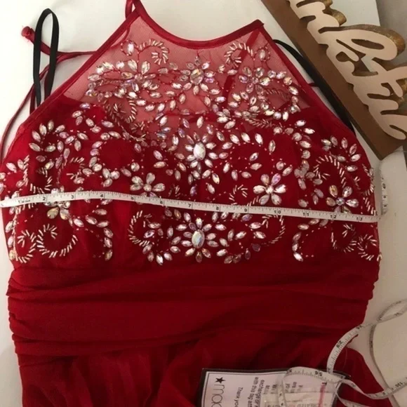 RED Embellished Plated Jeweled Prom Gown B. Darlin - Picture 14 of 15